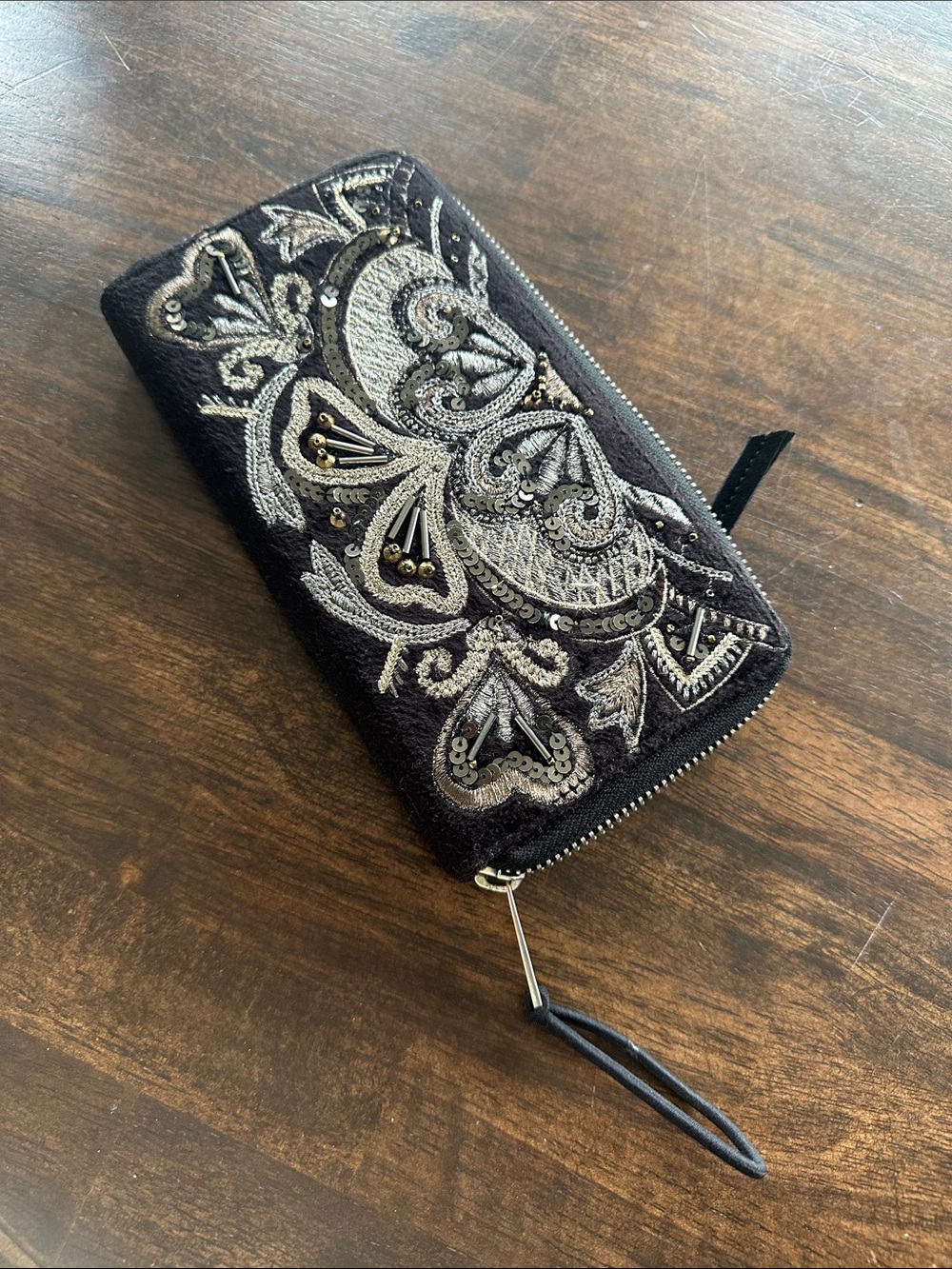 Shyanne Black Wallet with Silver Embroidered Accent
